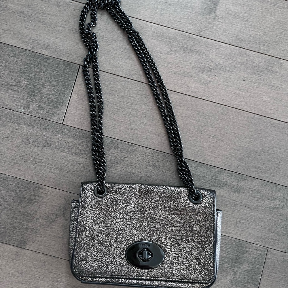 Metallic Coach Elegant Black Chain Shoulder Bag purse brown metallic leather